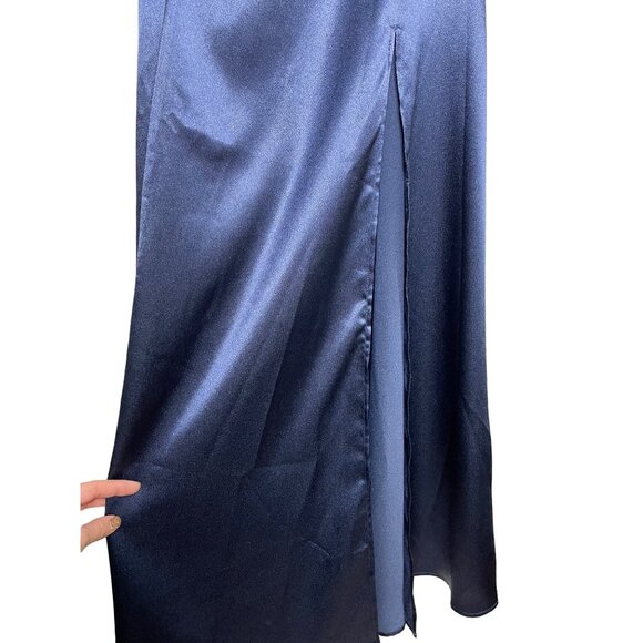 Lulus Pure Happiness Navy Blue Dress Size Small Satin Off-the-Shoulder Long New - Picture 5 of 12